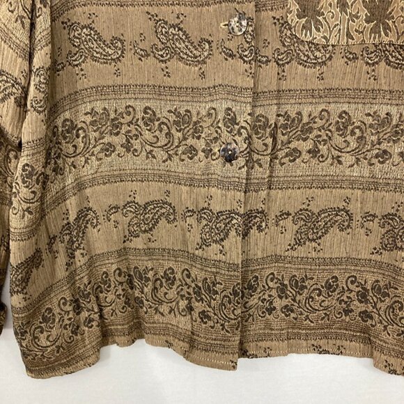 Vintage Carole Little size 12 Brown Abstract Soft Long Sleeve Relaxed Button Up - Picture 4 of 10